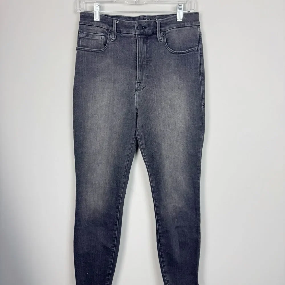 GOOD AMERICAN | Good Waist Black Wash Skinny Jeans Fray Hem Women’s Size 8/29